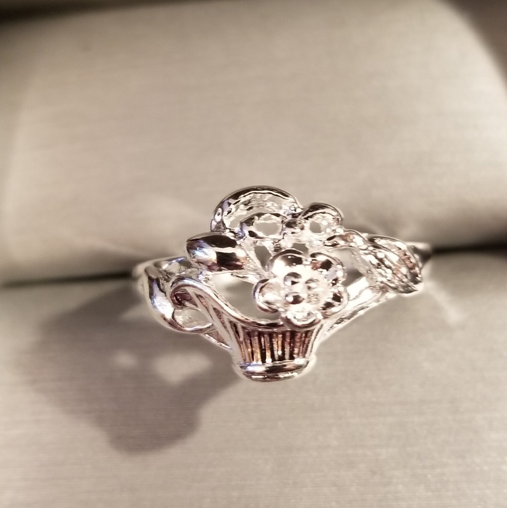 Basket of Flowers .925 Sterling Silver Ring